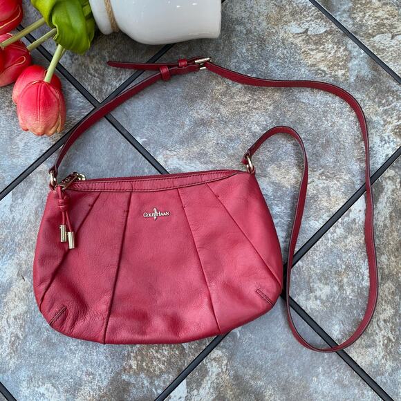 Cole Haan Red Leather Adele Pleated Small Crossbody Bag - Picture 1 of 13